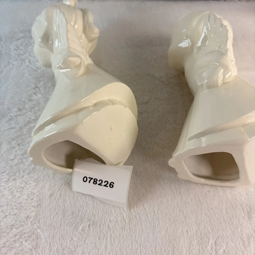 Vintage 70s White Ceramic Kissing Angels Figurine Pair Boy & Girl Cherub Statues